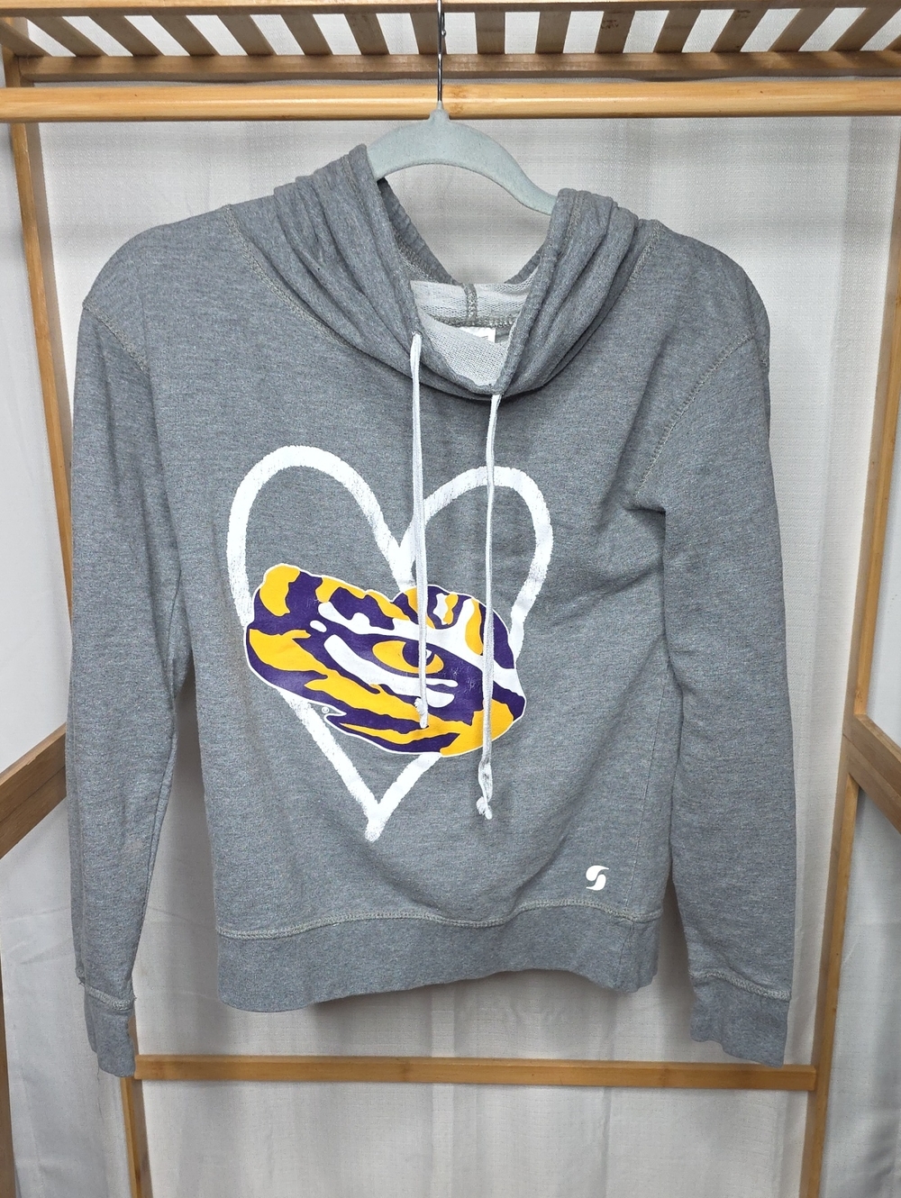 LSU Gray Heart-Print Hooded Pullover Sweatshirt